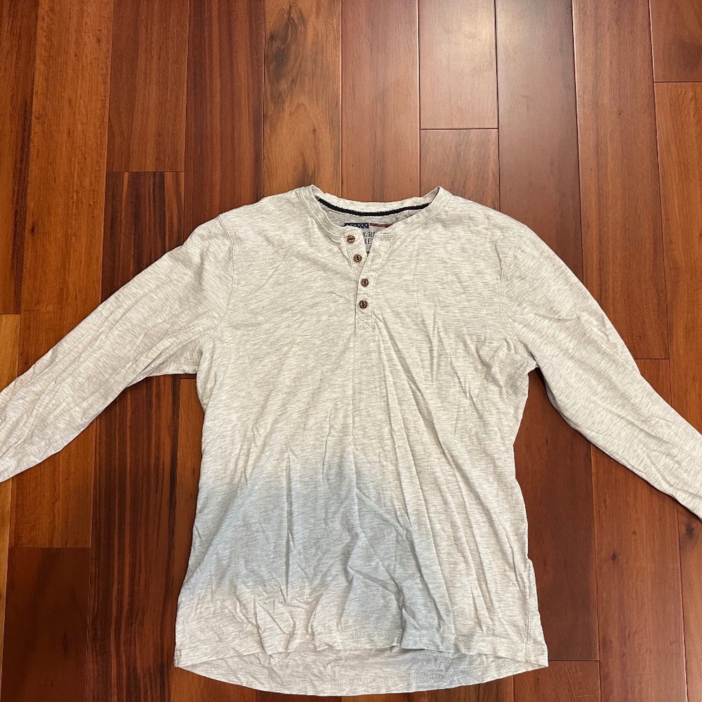 American Threads Light Grey Relaxed Long Sleeve Henley Shirt Size XL Like NEW!